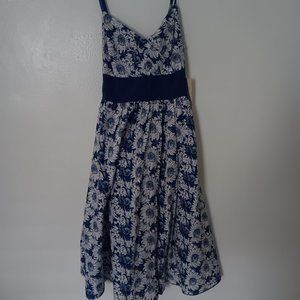 Derek Heart Blue Cotton Floral Cottage Core Flare Midi Summer Dress - M NWT